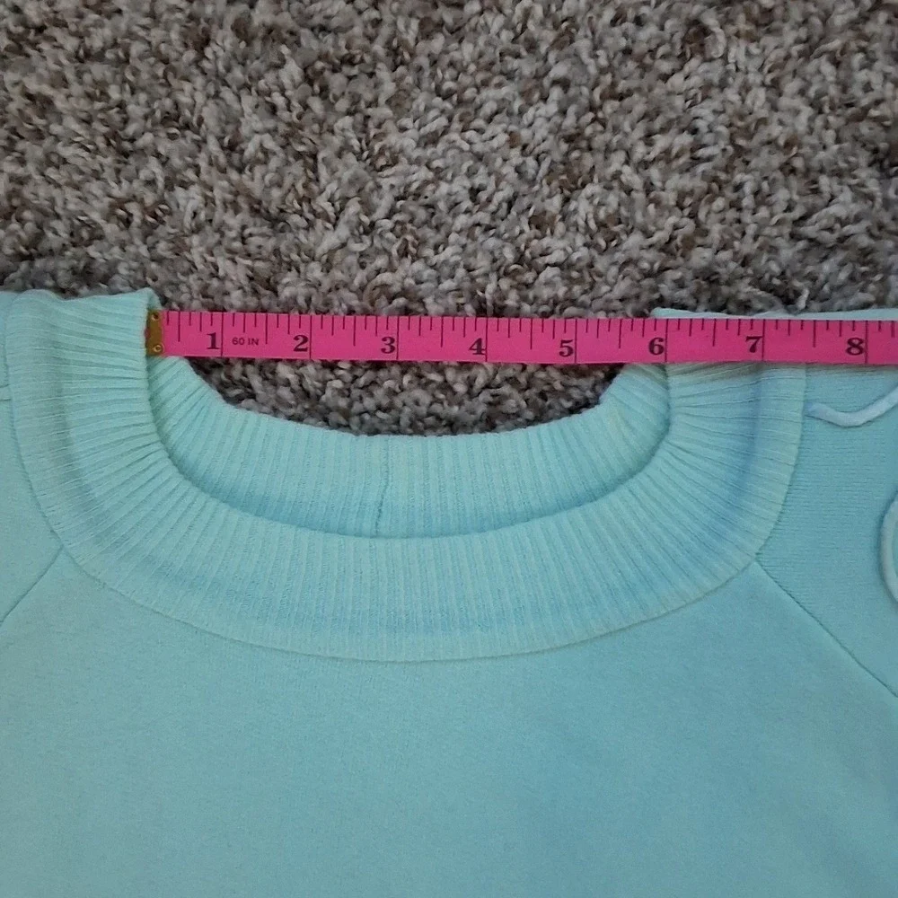 Bodalia Aqua Sweater 1980s Rhinestones Pearls Puffed Sleeves Vintage Flash Dance